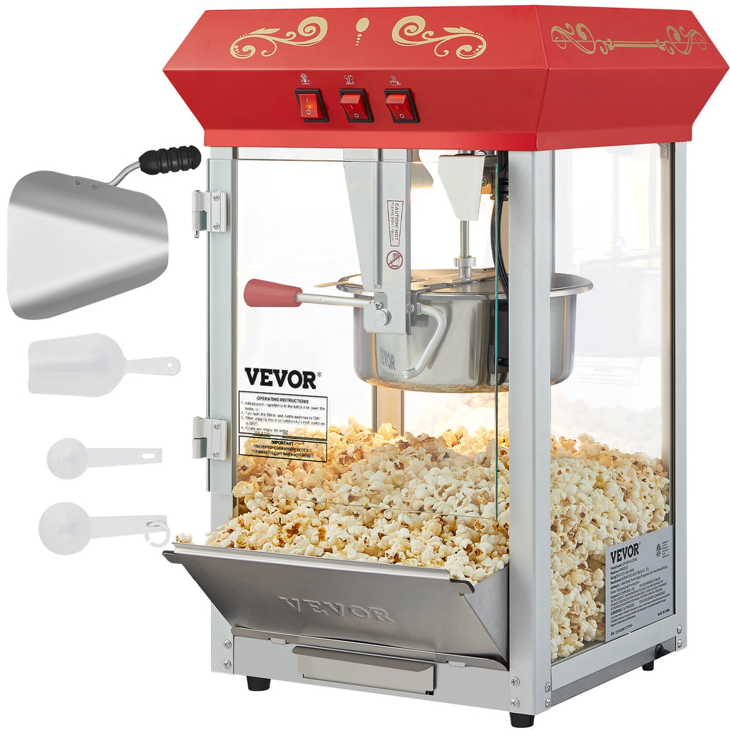 SucceBuy 8 Oz Popcorn Maker Popcorn Popper Machine Kettle Makes 48 Cups per Batch Countertop Popcorn Maker with Tempered Glass