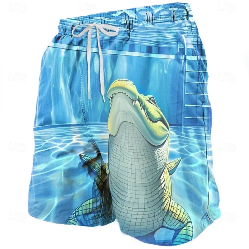 3D Printed Cool Fish Shark Short Pants For Men Parrot Leaf Pattern Swim Trunks Casual Swim Beach Shorts Sports Surf Board Shorts