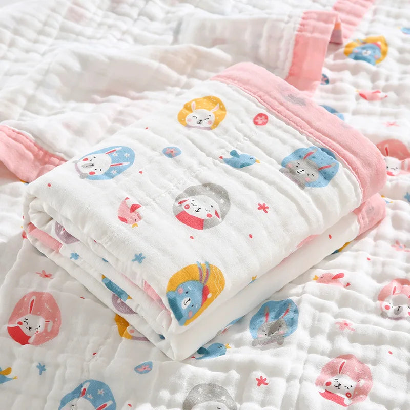 Baby Blankets 6 Layers 100% Cotton Gauze Breathable Infant Wrap Soft Absorbent Newborn Swaddle Blankets Cartoon Baby Bath Towel