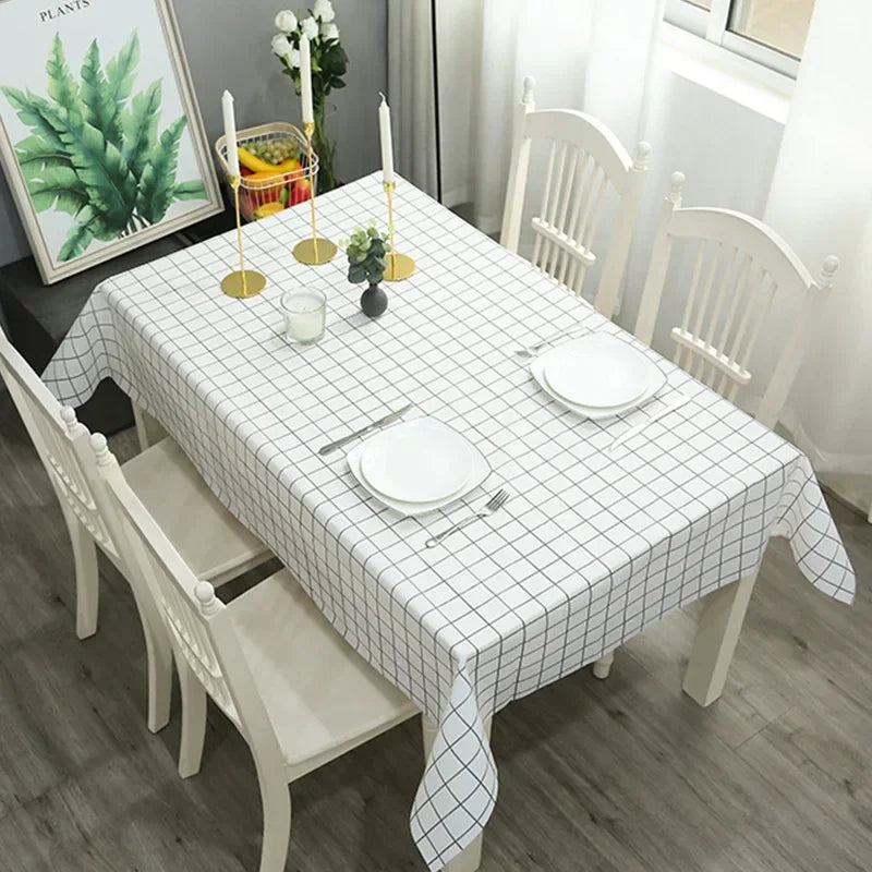 Plastic PVC Rectangula Grid Printed Tablecloth Waterproof Oilproof Kitchen Dining Table Colth Cover Mat Oilcloth Antifouling