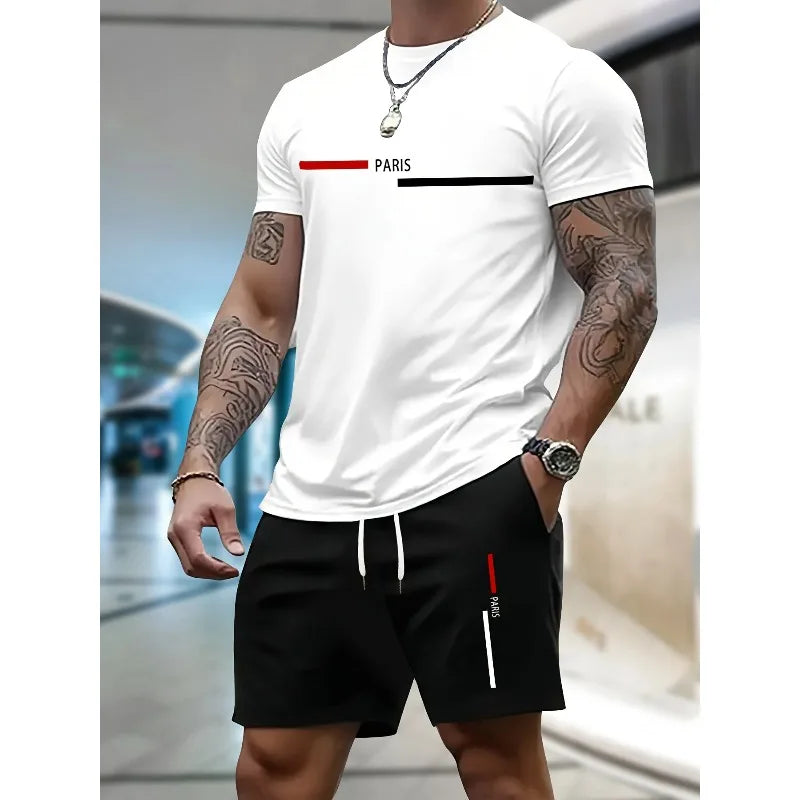 New men's sportswear set casual shorts and T-shirt set breathable modern two suitable for outdoor activities Men's clearance