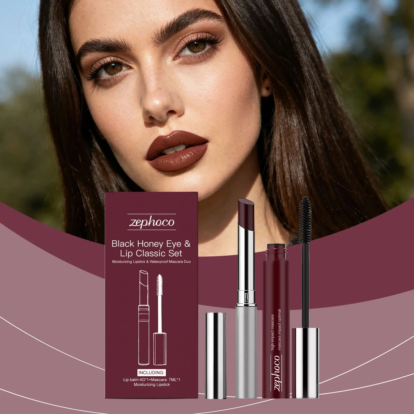 Anti-Fading Black Honey Eye & Lip Classic Set Moisturizing Glossy Plumping Lips Lipstick Eyelashes Curling Makeup Cosmetic Tool