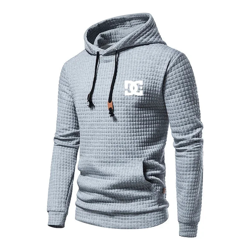 2025 New Spring and Autumn Europe men DC letters printed casual large pocket hoodie jumper small plaid jacquard plus size