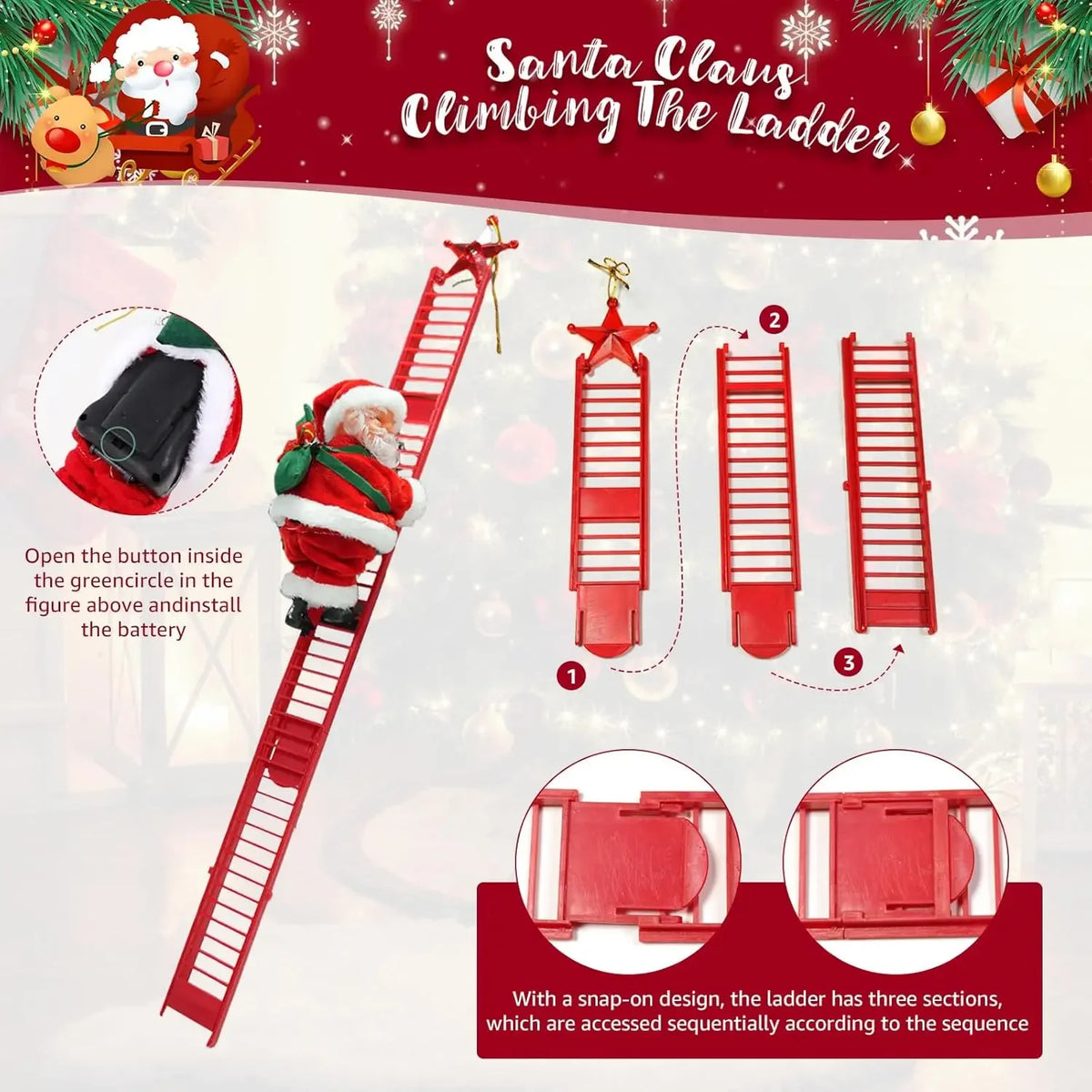 Christmas Electric Santa Claus Climbing Bead Toy Decoration for Children Gift Mall Display Holiday