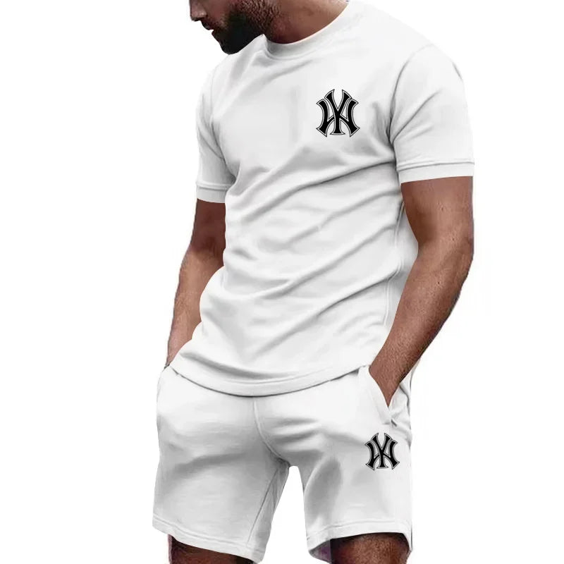 2026 new men's two-piece sportswear short sleeved T-shirt sunny cotton summer running fitness sportswear