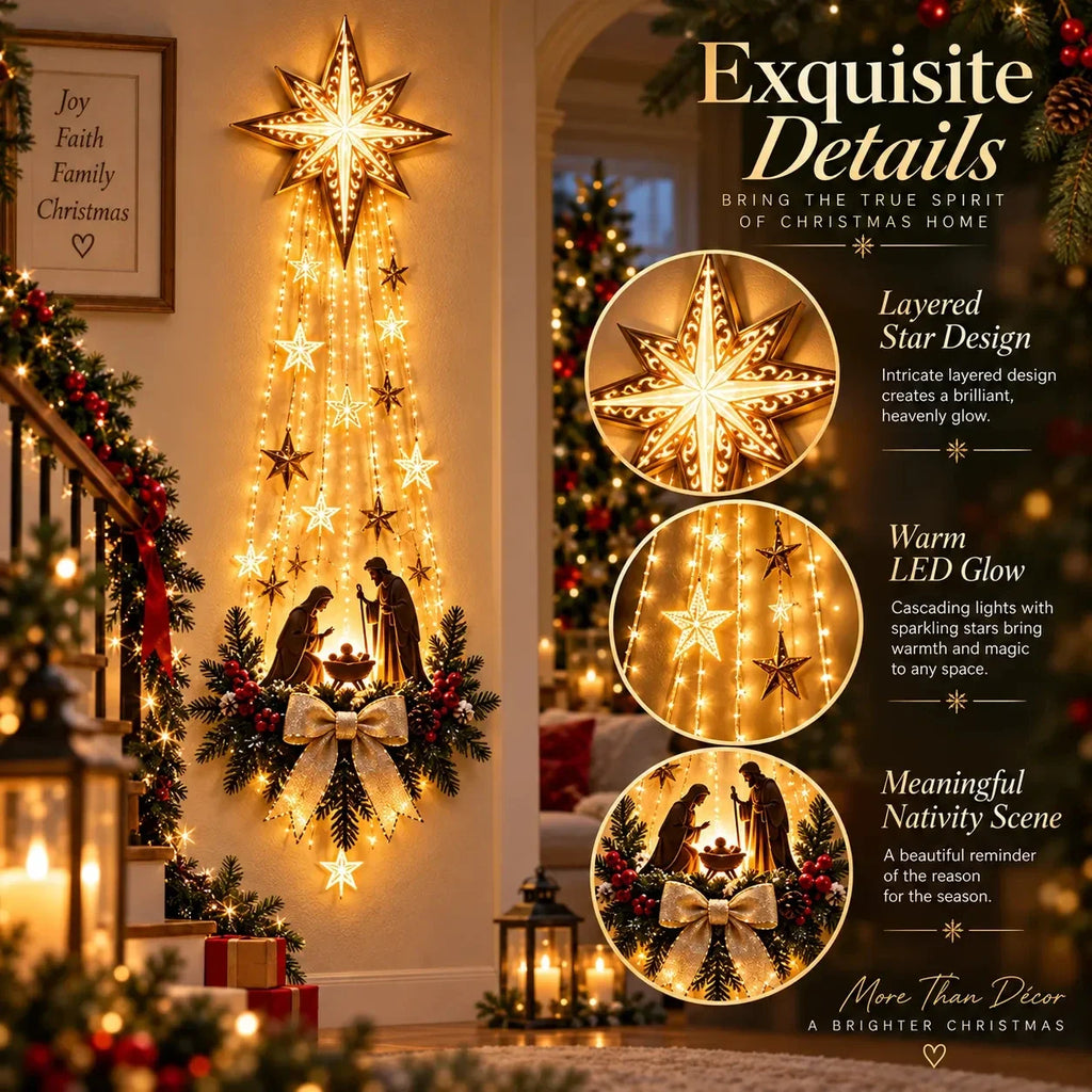 Christmas Lighted Nativity Wall Ornament LED Glowing Hanging Decoration Xmas Birth Scene Star Faith Decor Holiday Party Supplies