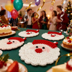 Christmas Santa Coasters Handmade Crochet Mug Mats Set Holiday Table Decoration Gift for Her Christmas Decorations for Home