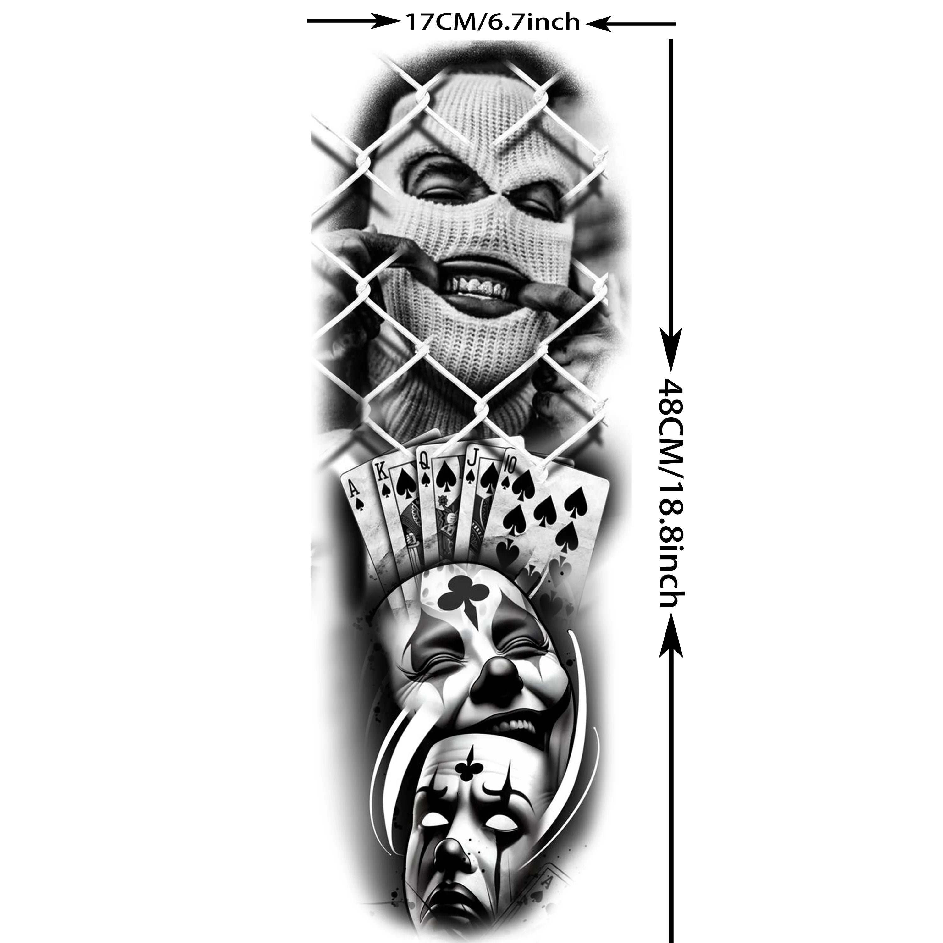 1 Sheet Full Arm Leg Robber Joker Gangster Temporary Tattoos Long Large Bad Guy Nun Fake Tattoo Sleeve Waterproof  Tatoo Sticker