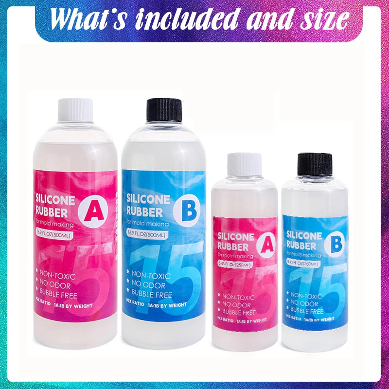 500/1000ml Silicone Mold Making Kit-1：1 Mixing Ratio Translucent Silicone Rubber Non-Toxic Liquid Mold Making Silicone Diy