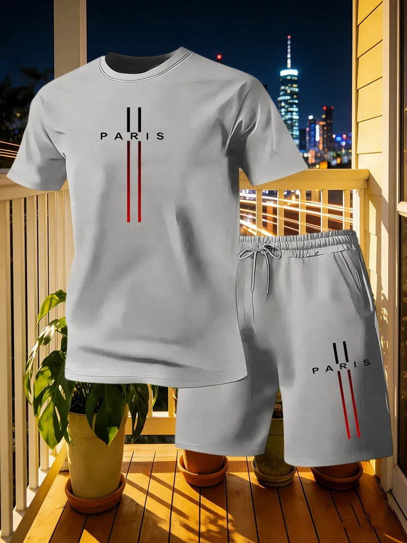 Summer Men's Sportswear Set Short Sleeve T-shirt and Pants Casual 2-piece Set Running and Fitness Sportswear