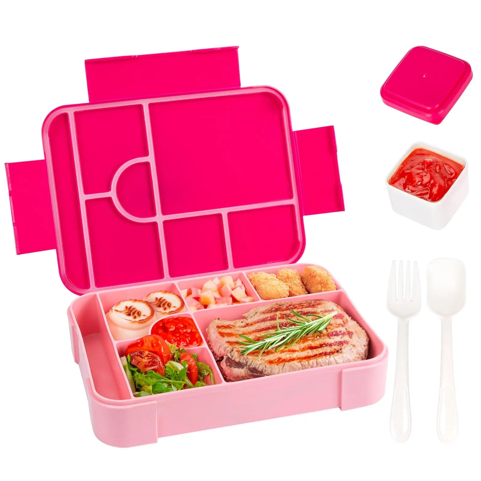 Bento Box 1330 ml Leakproof Lunch Box for Children Adults with 7 Compartments for School Travel Food Container Microwave Safe