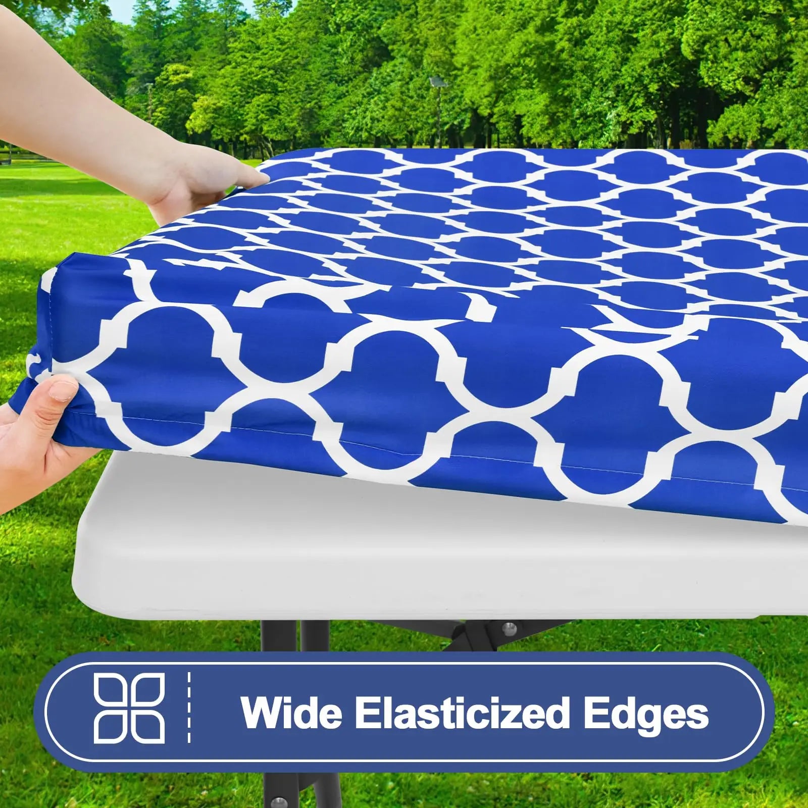 6 Foot Waterproof Elastic Fitted Tablecloths Rectangle Washable Polyester Table Cover Camping Outdoor