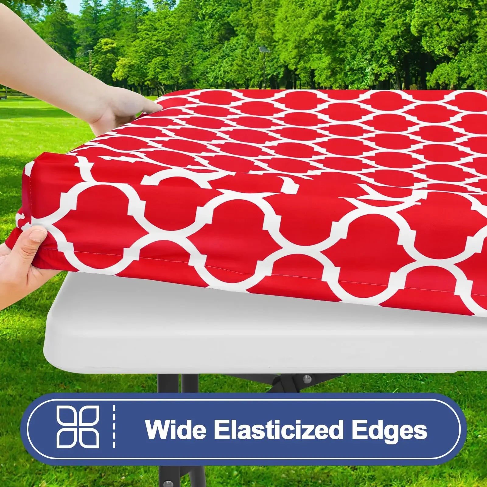 6 Foot Waterproof Elastic Fitted Tablecloths Rectangle Washable Polyester Table Cover Camping Outdoor