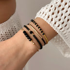 Handmade Black Crystal Beaded Bracelet for Women Minimalist Rice Beads Elastic Rope Bracelet Summer Vacation Party Jewelry Gift
