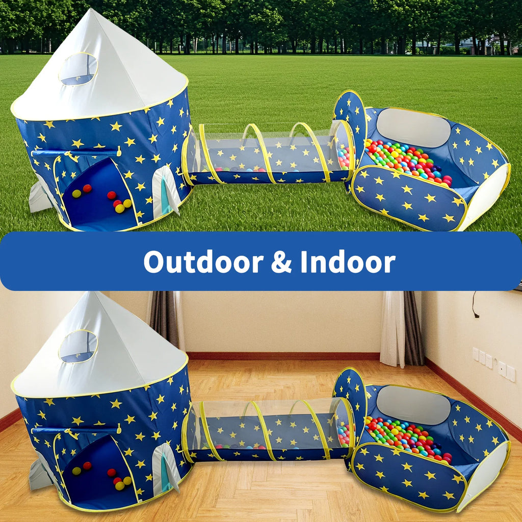 3 in 1 Space Pop Up Play Tent with Tunnel, Ball Pit ,Basketball Hoop for Kids, Boys, Girls, Child and Toddlers, Indoor/Outdoor