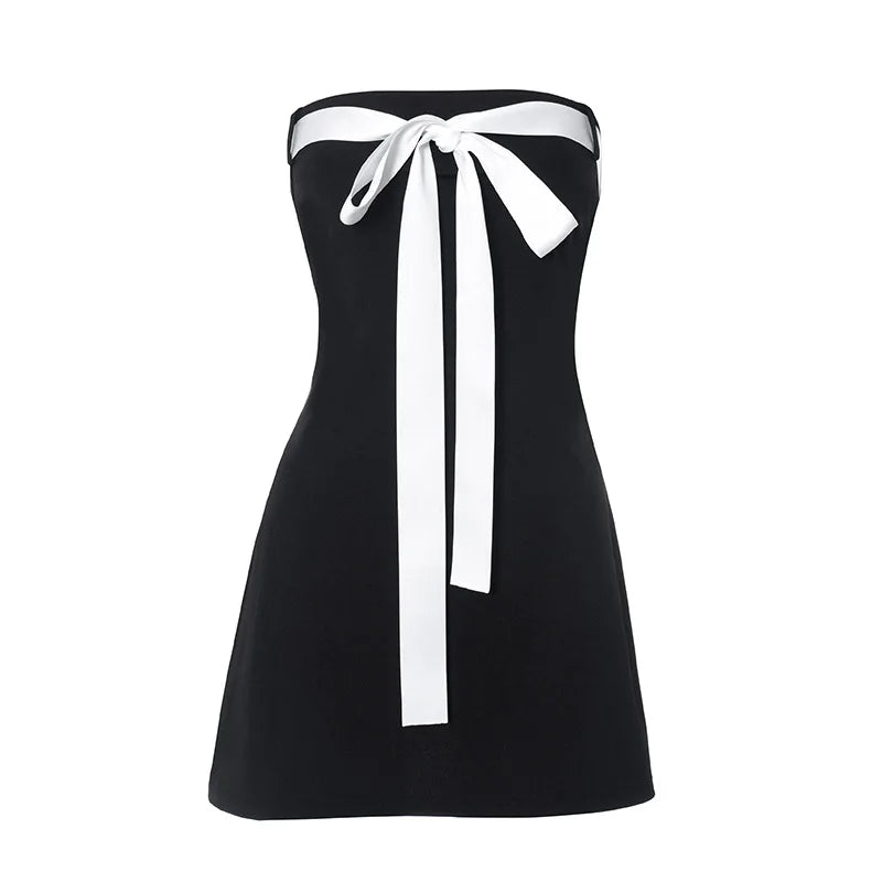 Y2k Women Sexy Mini Bow Bandage Dress Elegant Sleeveless High Waist Sweet Style Dresses Streetwear Fashion Backless A-line Skirt