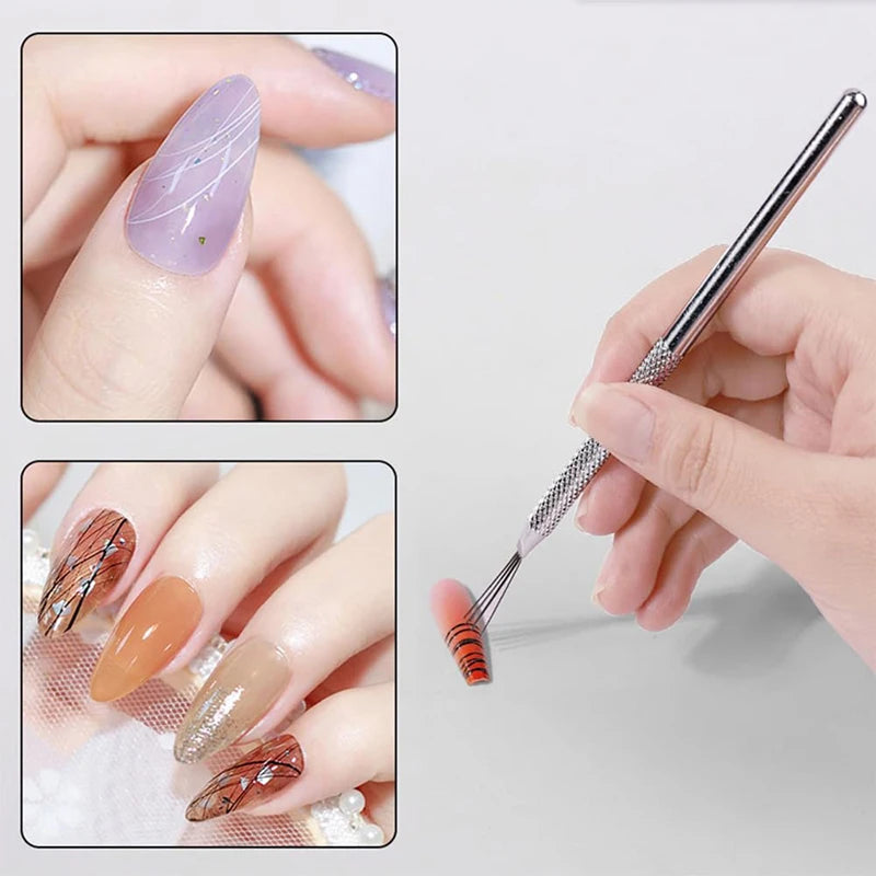 Nail Art Seven-pin Texture Brush Brushed Multi-head Bendable Nail Modeling Tool DIY Pottery Brush Pottery Tool