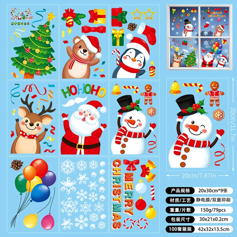 New White Christmas Sticker Santa Claus Christmas Static Sticker Shopping Mall Shop Window Background Decorative Window Sticker