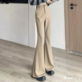 Women's High-Waisted Flared Pants Slim Fit Formal Trousers with Button Closure
