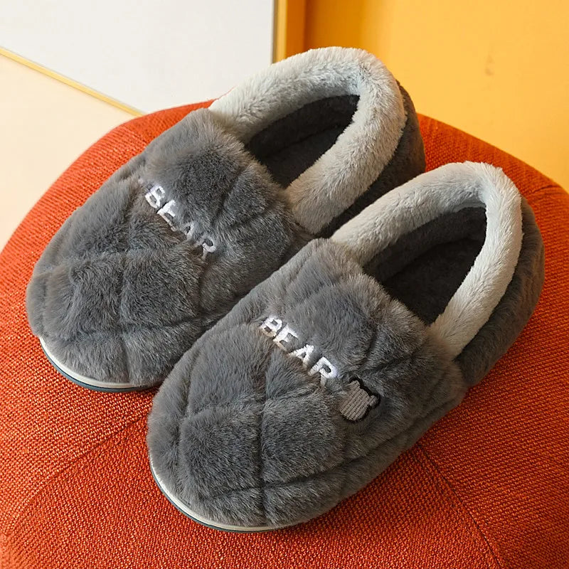 Big Size 48 49 Men Home Slippers Winter Warm Plush Slides Couples Indoor Flats Anti-slip Bedroom Shoes Women Autumn Furry Slides