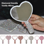Cute Rhinestone Makeup Mirror Round Square Heart Shape Shiny Bling Cosmetic Hand Mirror Portable with Handle Handheld Mirror