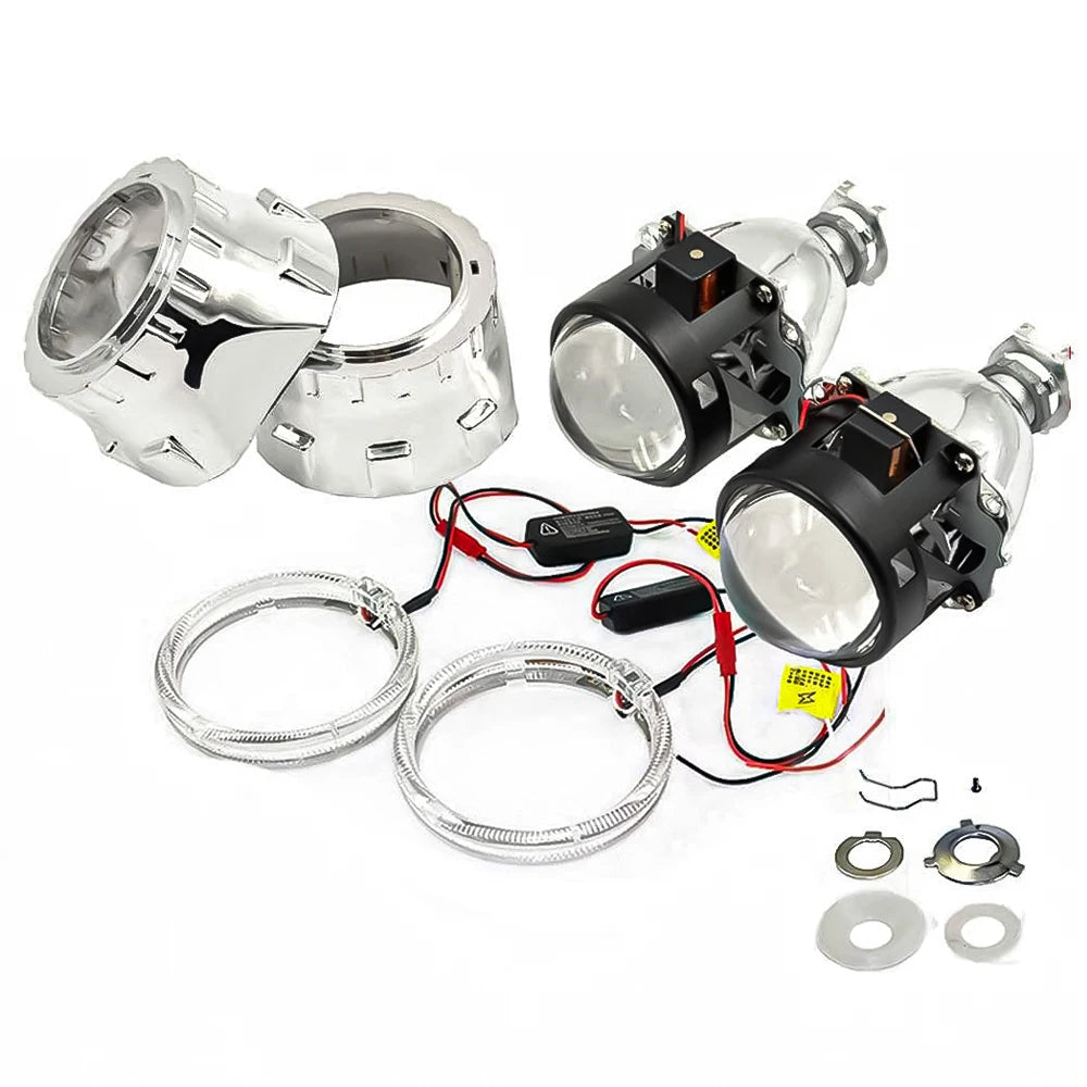 2.5 Inch 8.0 Bi Xenon Projector Lens With DRL LED Angel Eyes Shrouds Car Assembly Kit For Car Headlight H1 H4 H7 Model