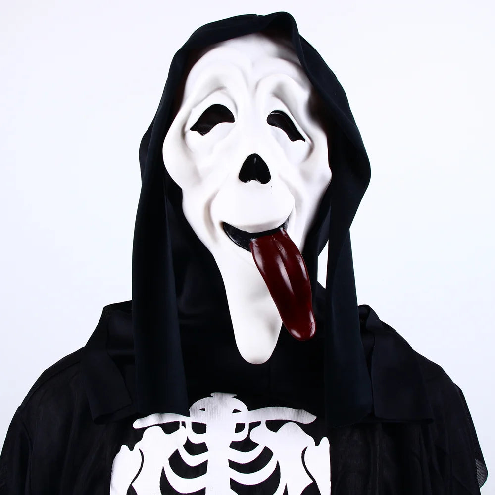 Quality Halloween Movie Scream Horror Face Mask Realistic Creepy Ghost Masks Stick Tongue Out Funny Scary Cosplay Costume  Props