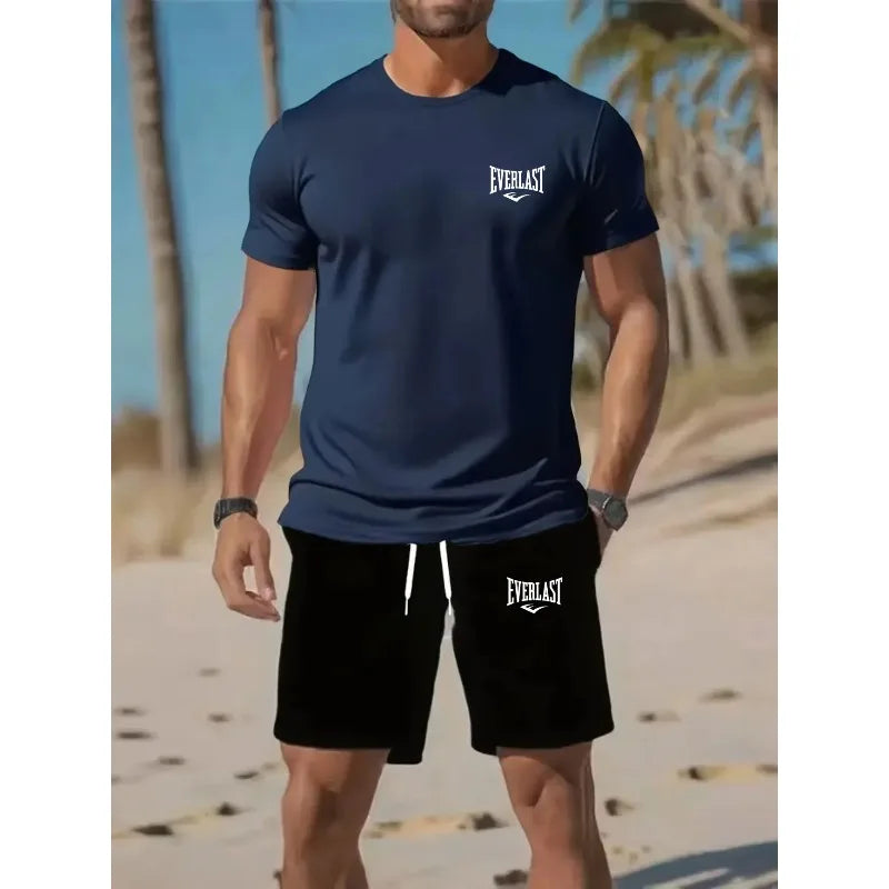 Summer Sportswear Suit Men's Fashion Two-Piece Sports Fitness Running Casual Quick Drying Short Sleeved Shorts Set man