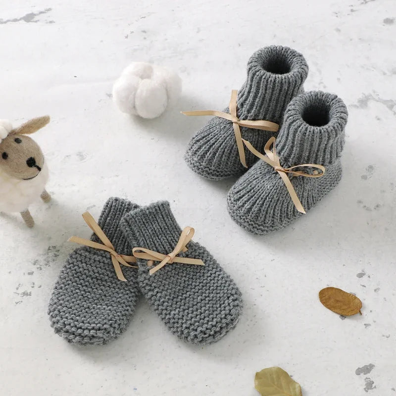 Newborn Baby Clothes Set Knitted Infant Girl Boy Romper +Hat +Gloves +Shoes Fall 4PC Long Sleeve Jumpsuit Outfits +Mitten +Boots