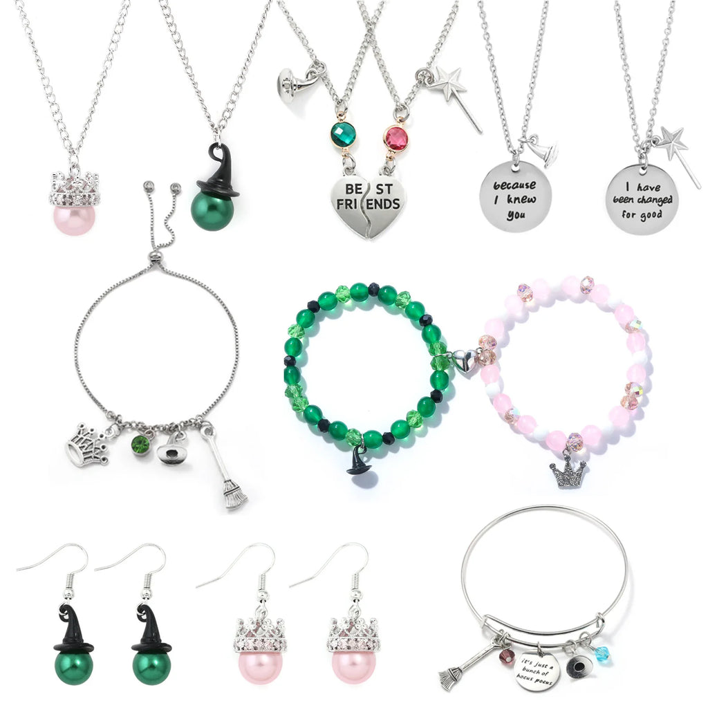Wicked Charm Bracelets - Rhinestone Crown Witch Hat BFF Friendship Matching Couples Valentine's Day Gifts Jewelry for Fans Party