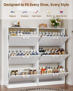 Shoe Cabinet with 2 or 3 Flip Drawers, Hidden Slim Freestanding Shoe Storage Cabinet, Narrow Freestanding Shoe Organizer