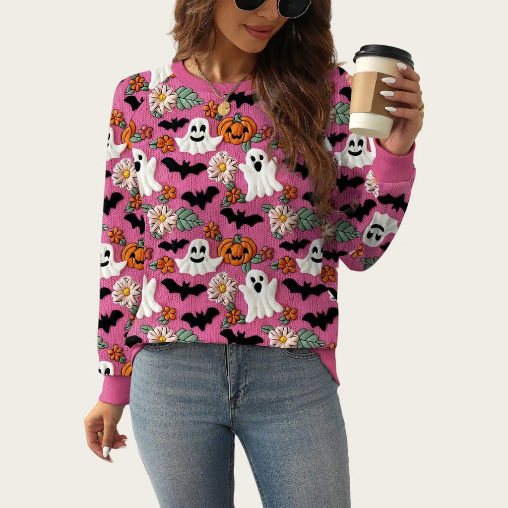 Autumn and Winter New Ghost Pumpkin Halloween Pullover Sweatshirt for Women, Plus Size