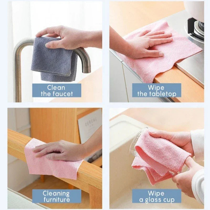 1Roll 20Sheets Reusable Microfiber Cleaning Wipes Household Kitchen Dish Rags Towel Rolls Wash Paper Towel Replacement Lint-Free