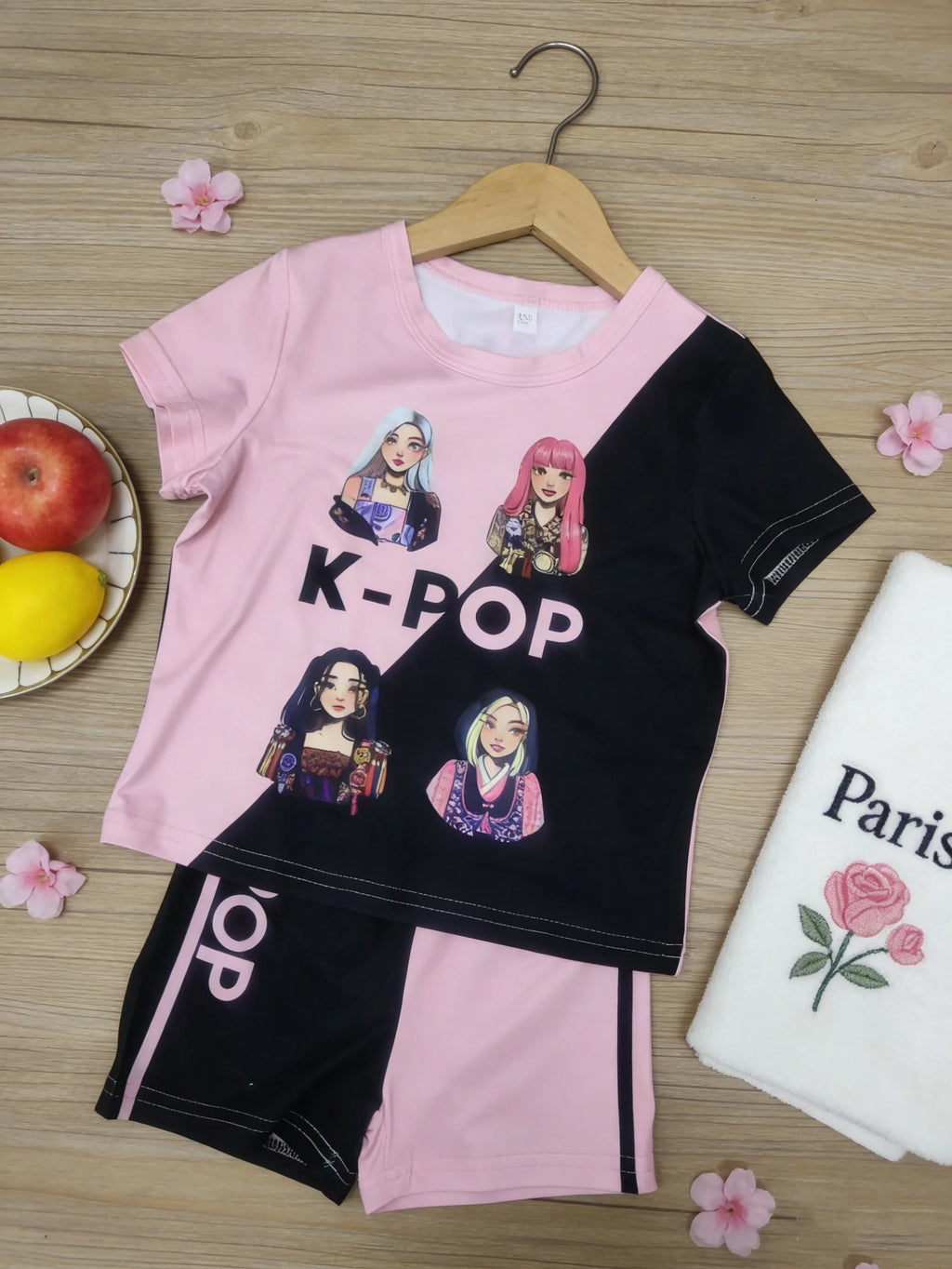 Pink-Black K-POP Set: Girl’s Idol-Style Trendy Outfit