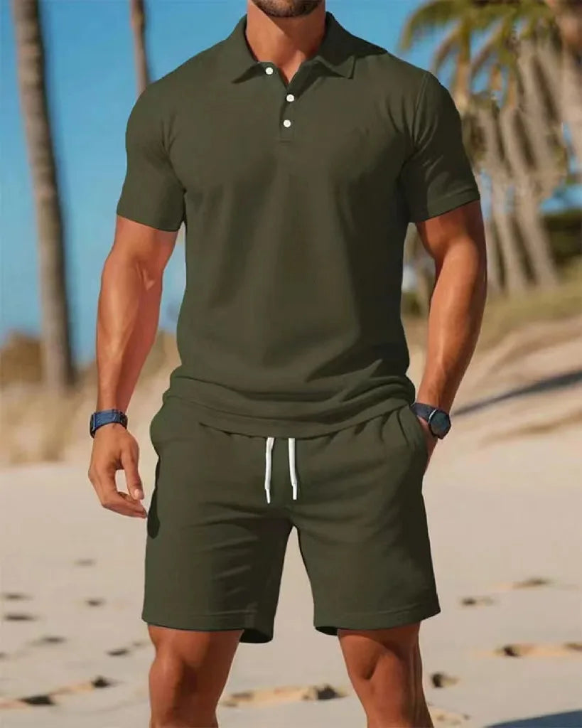 2026 men's short sleeved T-shirt and sports shorts set casual sportswear fashionable summer