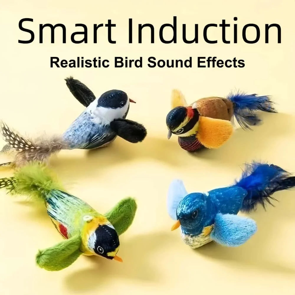 Interactive Cat Bird Toy with Sound Smart Induction Realistic Feathers Catnip Hanging Wall Mount Hunting Gear Indoor Cats Kitten