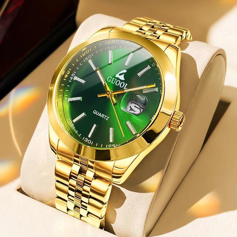 New Hot-Selling Men's Stainless Steel Five-Link Steel Band Watch with Arabic Numerals, Business Style, Round Case, Calendar Display Function, Valentine's Day Gift, Father's Day Gift