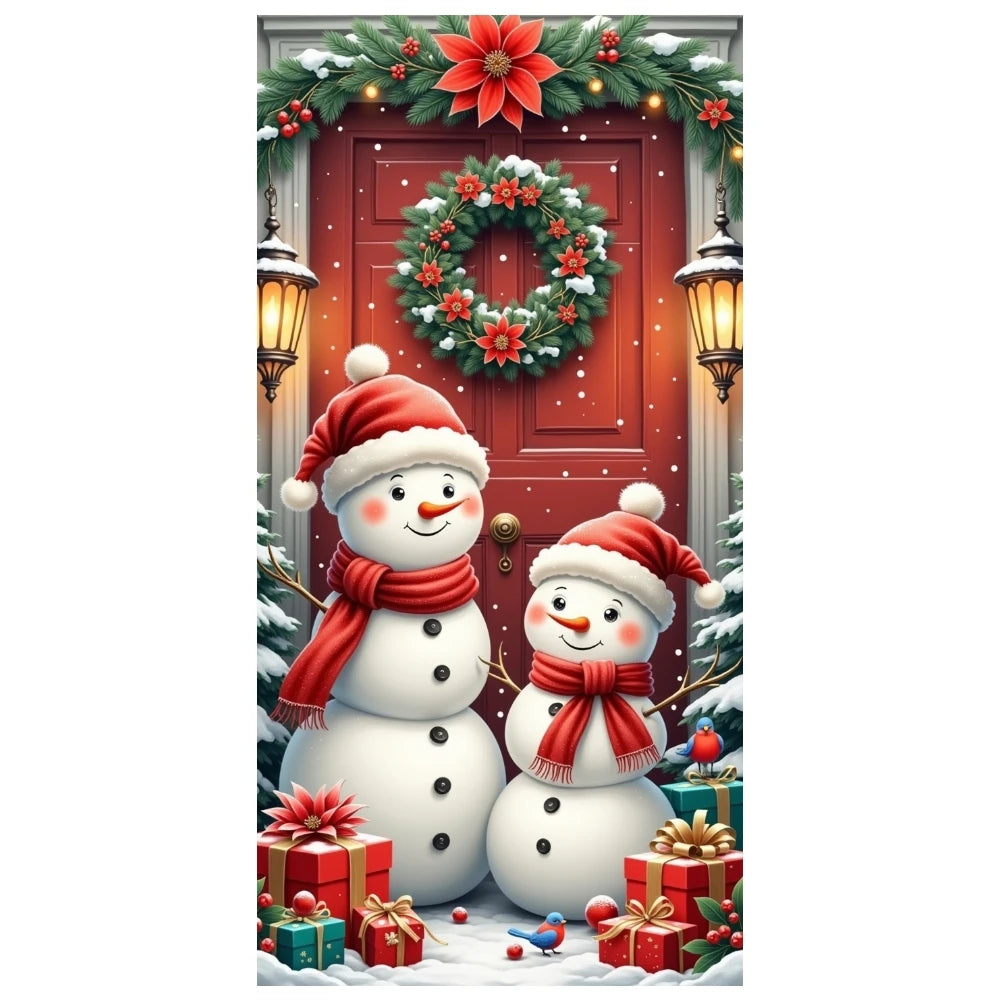Christmas Door Cover Decorations Santa Claus Send Gift Background Banner for Indoor Outdoor Home Porch Holiday Decor Supplies