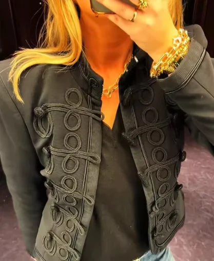 Retro Denim Military Jacket Women Vintage Solid Single Breasted Stand Collar Slim Short Coat 2026 Lady Daily Street Outerwear