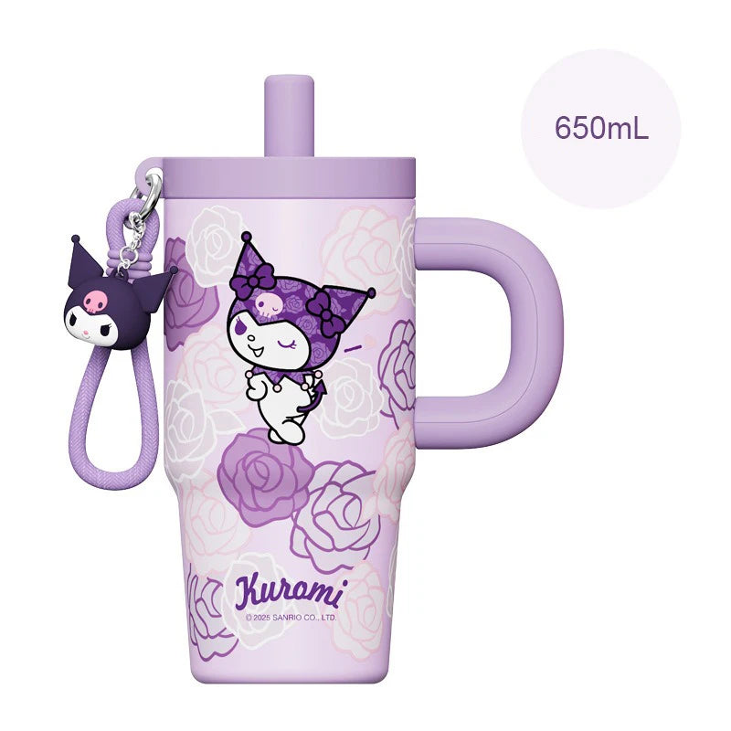 X&W Sanrio Thermos Cup Stainless Steel Straw Insulated Bottle with Handle Cartoon HelloKitty Coffee Mug Keep Hot/Cold Travel Cup