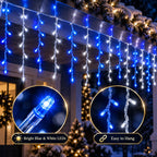Christmas Icicle Lights USB Blue White 6/10M Alternating LED String Lights Hanging Drops for Roof Eaves Window Holiday Decor