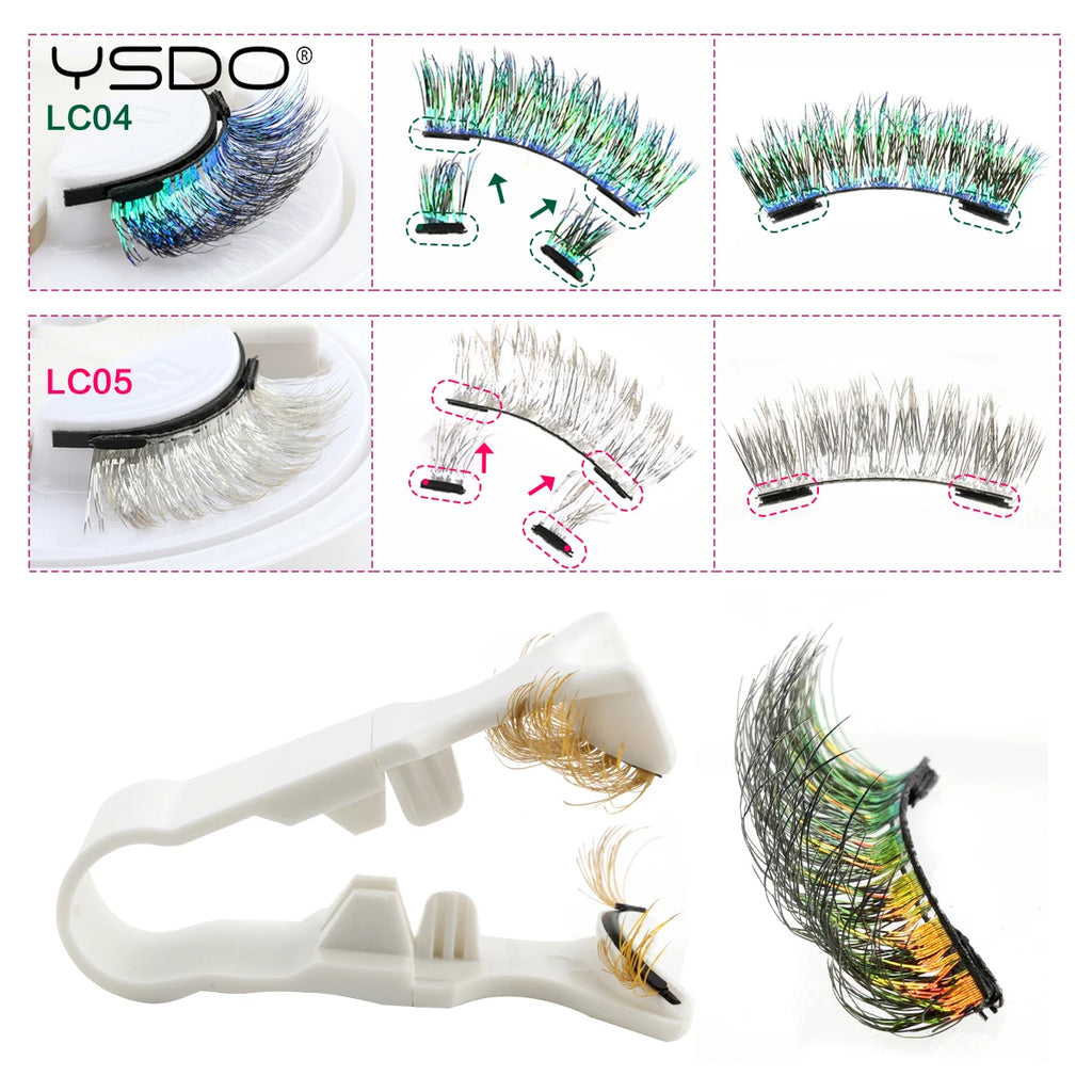 YSDO Colored Magnetic Eyelashes Natural Faux 3D Mink Lashes Reusable Makeup Party Cosplay Shiny Colorful Magnet False Lashes