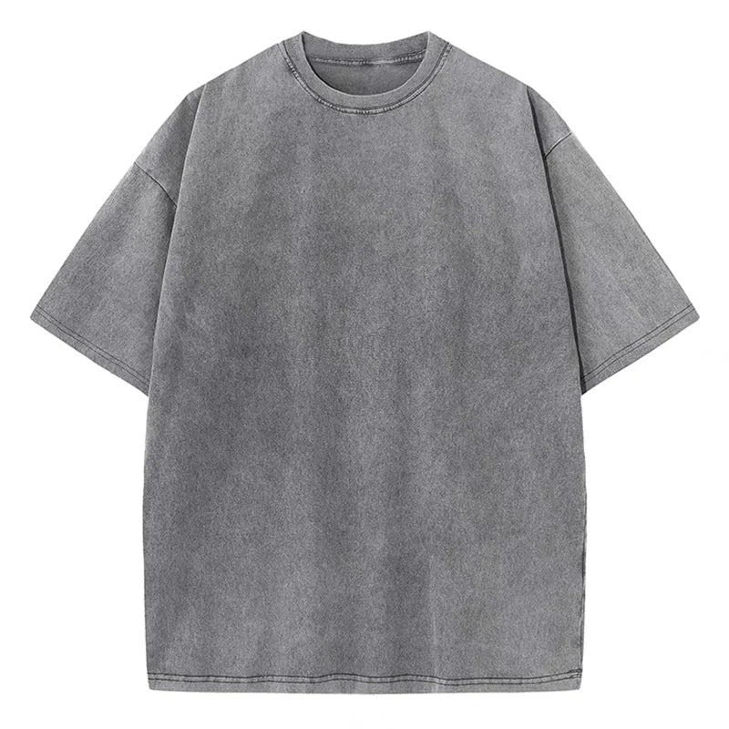 230G Cotton Retro Punk T-shirt Drop-shoulder Sleeve Men Women Vintage Short-sleeve T Shirts Solid Color Hip Hop Loose Tees