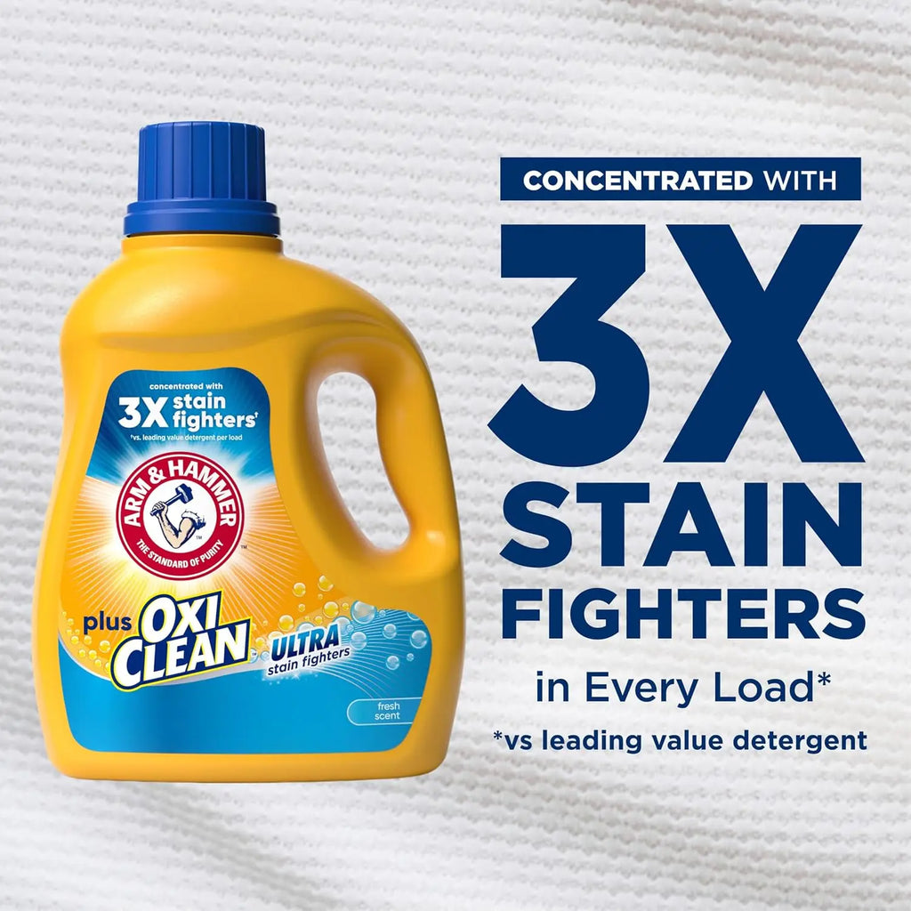 ARM & HAMMER Plus OxiClean Ultra Stain Fighters Liquid Laundry Detergent, Stain Remover for Clothes, Fresh Scent, 74 Loads, 96.2