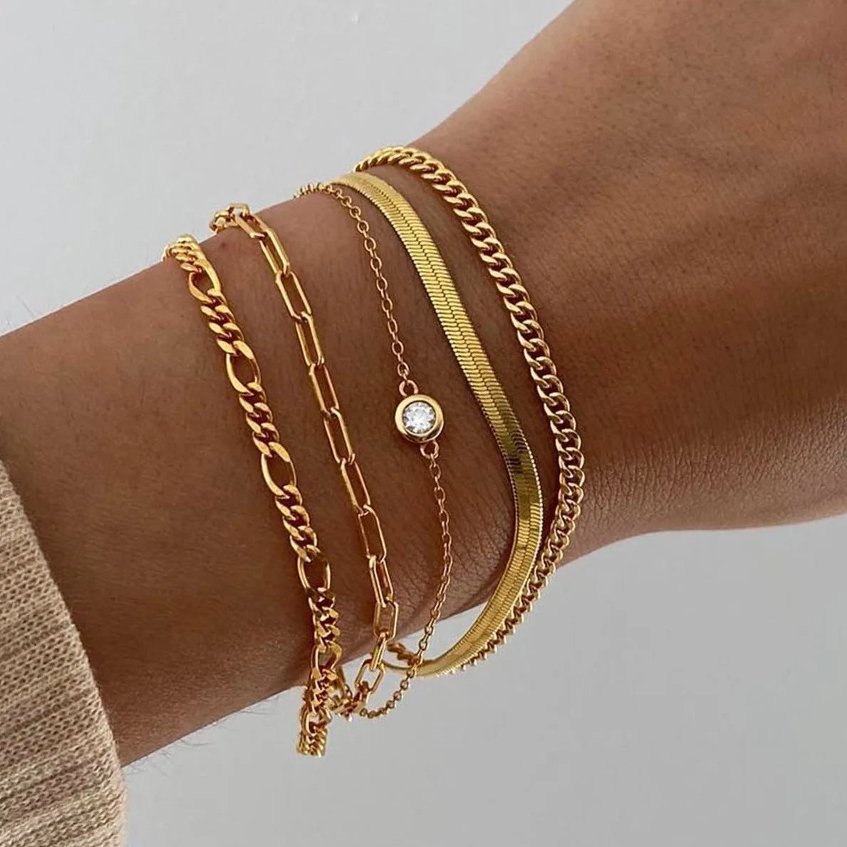 6Pcs Minimalist Gold Color Ankle Chain Bracelet Set for Women Men Bohemian Retro Thick Twist Cuban Bracelets Trendy Jewelry Gift