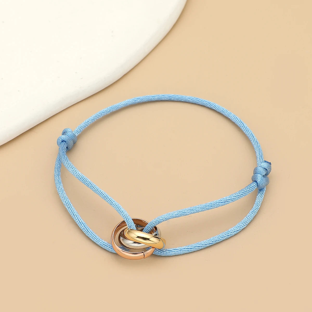 Simple Fashion Unisex Bracelet 3 Metal Round Circle Accessory Adjustable Men's Rope Bracelet for Women Jewelry Gifts