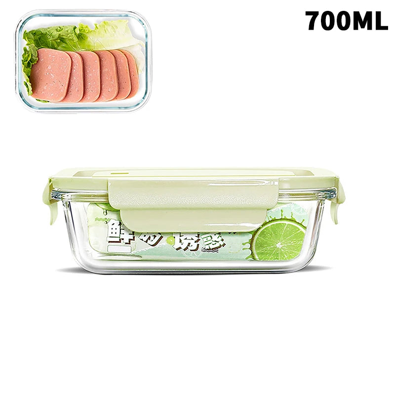 1/2/3 Grids Thickened Leak Proof Microwave Safe Food Crisper High Borosilicate Glass Bento Box With Lids Airtight Lunch Boxes