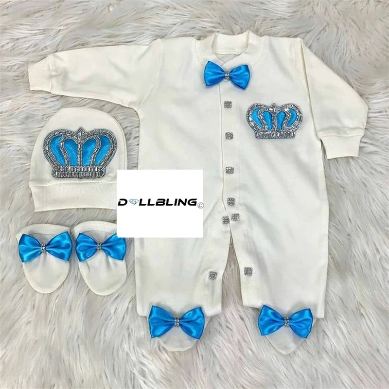 Baby Girl Coming Home Outfits Set Personalized Name Jewelry Crown Clothing Vintage Croche Infant Care Products Body Suit Pajamas