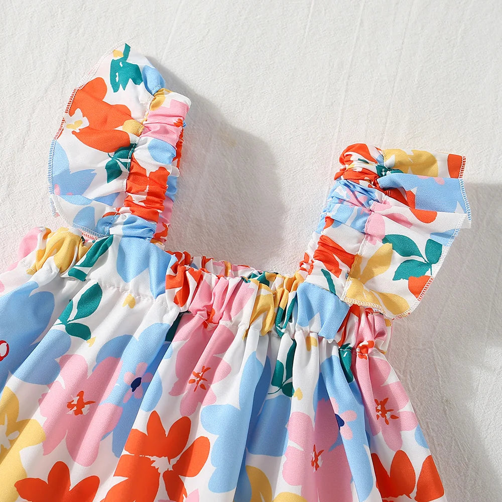 Two-Piece Summer Two-Piece Set For Girls Halter Top + Shorts Colorful Floral Print Casual Girls Set (Girls 0-2 Years Old)