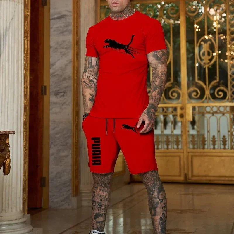 2026 Fashion and Casual Summer Outdoor Sports Set Men's Breathable T-shirt and Shorts Casual Fashion Two-piece Set